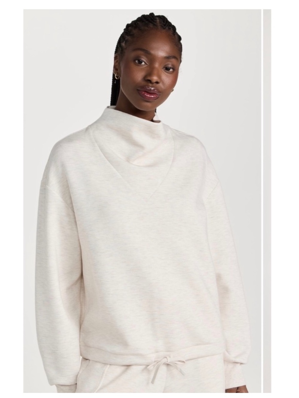 Varley Betsy DoubleSoft Cowl Neck Sweatshirt Ivory Marl